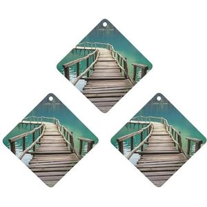 3 Stks Ruit Houten Brug over Het Meer Gedrukt Opknoping Geurkaarten Luchtverfrissers Aromatherapie Tabletten Voor Auto Slaapkamer Garderobe Schoenenkast Reizen