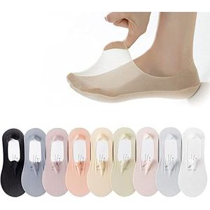 MBELLO Onzichtbare antislip ijs zijde sokken, 9 paar siliconen ijs zijde ademende sokken, vrouwen antislip ultradunne voering sokken