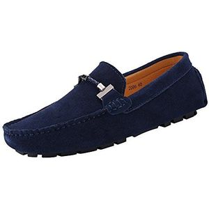 Jamron Heren Elegant Loafers met Gesp Comfort Suède Rijschoenen Stijlvol Mocassin Slippers Marineblauw SN19020 EU44