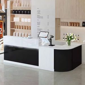 GUQASDV Receptieruimtetafels, Receptie Bureau, Moderne Receptie Balie, Receptiebalie Kantoor Engineered Wood met Fijn Vakmanschap voor Schoonheidssalons(Black+White,140cm)