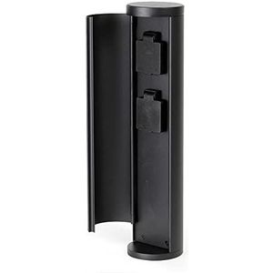 Wiltec ronde buitenstopcontact 2-voudig zwart, aluminium tuinpaal met twee stopcontacten voor 230 V, waterdichte buitenstopcontacten met IP44 voor tuin