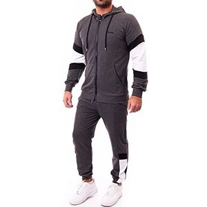 Reslad RS-5087 Trainingspak voor heren, joggingpak met capuchon en rits, sweatshirt bovenstuk, antraciet-wit, M