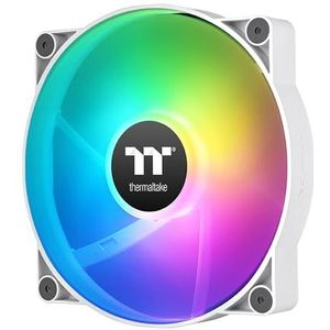 Thermaltake CT200 ARGB PWM Fan Single Pack, PWM Gecontroleerde 500~900 rpm, 5V Moederbord Sync, 16.8 Miljoen Kleur 9 Adresseerbare LED's, Luchtstroom 131.6 CFM, Hydraulisch Lager, 200mm, Wit,