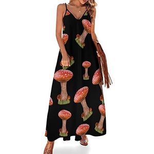 Rode paddenstoelen dames sling maxi-jurken V-hals casual mouwloze verstelbare riem sexy lange jurk