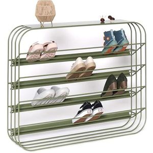 MYWIRE® Elegant metalen schoenenrek ALVIER - ruimtebesparend schoenenrek voor hal en entree, 4 niveaus voor maximaal 20 paar schoenen, metaal, voorgemonteerd, 100 cm breed - Reseda groen