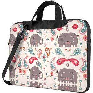 SSIMOO Grijze Gestreepte Stijlvolle En Lichtgewicht Laptop Messenger Bag, Handtas, Aktetas, Perfect Voor Zakenreizen, Olifanten, 13 inch