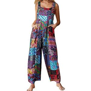 LINKE Overall voor dames casual losse tuinbroek zacht katoen linnen baggy jumpsuit verstelbare bandjes met zakken, M-5XL, L