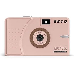 RETO Ultra Wide en Slim 35 mm herbruikbare daglicht-filmcamera, 22 mm groothoeklens, focusvrij, licht, eenvoudig te bedienen, pastelroze