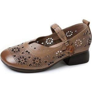 Orthopedische loafers van ademend leer Dames nette loafers Slip-on schoenen Comfort Casual kantoorwerkschoenen Dikke hak Moederschoen (Color : Brown, Size : 38)