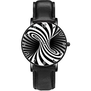 Zwart Wit Spiraal Cirkel PatroonWatches Persoonlijkheid Business Casual Horloges Mannen Vrouwen Quartz Analoge Horloges, Zwart