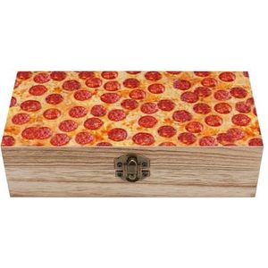 Italiaanse Pepperoni Pizza Houten Craft Opbergdozen met Deksels Keepsake Schat Sieraden Doos Organizer