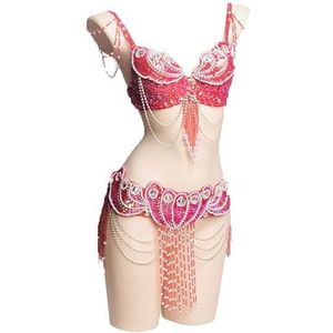 Rood,L,PONNYC Buikdansjurken Met Kwastjes Voor Dames Glanzende Buikdanspakken 2 Delig Buikdanseres Kostuums Met Kralen Heuprok Met Pailletten En Bh Halloween Carnavalsoutfit