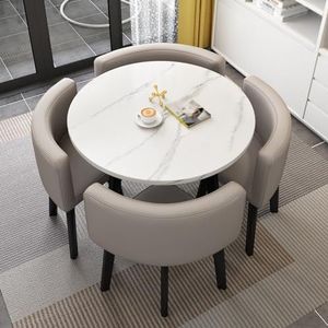 Ronde vergadertafel voor 4 personen, vergadertafel met stoelen, receptietafel en stoelset, geschikt voor woonkamer en eetkamer