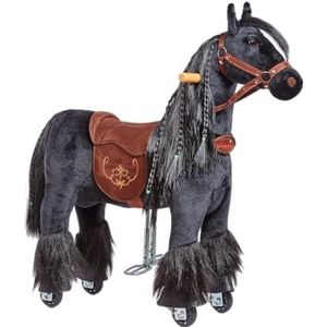Ponnie Ebony kinderrijpaard, 3-6 jaar, S, paard op wieltjes, hoogwaardig rijpaard van pluche, voor binnen en buiten, geschikt voor kinderen vanaf 3 jaar, met kammen