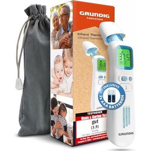 GRUNDIG Koortsthermometer testwinnaar - zonder extra kosten - thermometer voor baby's, kinderen en volwassenen - zeer nauwkeurig contactloos en digitale koorts aan oor voorhoofd en objecten (incl.