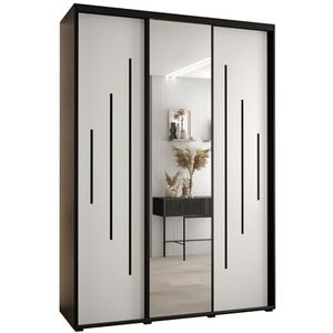 MEBLE KRYSPOL Davos 13 180 Kledingkast met drie schuifdeuren voor slaapkamer - Moderne Kledingkast met spiegel, kledingroede en planken - 235,2x180x45 cm - Zwart Wit Zwart