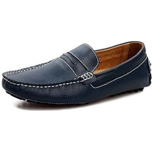 Loafers for heren Schoenen met vierkante neus PU-leer Rijstijl Loafer Comfortabele platte hakbestendig Casual klassieke instapper(Color:Deep Blue,Size:39 EU)