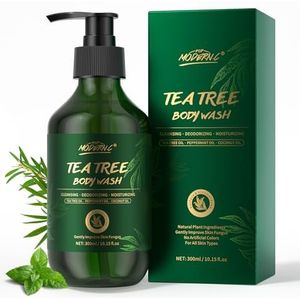 Tea Tree Body Wash, Tea Tree Douchegel met Pepermuntolie en Kokosolie, Verbetert Huidschimmel, Jeukende Huid, Jock Itch, Voetschimmel, Eczeem en Lichaamsgeur, Douchegel met Pomp Voor Mannen, 300 ml