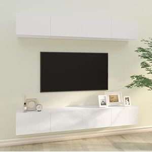 AUUIJKJF Entertainment Centra & TV Stands Muur TV Kasten 4 stks Hoogglans Wit 100x30x30 cm Meubels