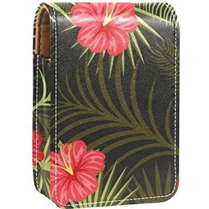 Bloemen Bloem Zomer Tropisch Groen Lip Gloss Houder Lipstick Case Draagbare Make-up Tas Reizen Lipstick Organizer Case met Spiegel Mini Lipstick Opbergdoos voor Vrouwen