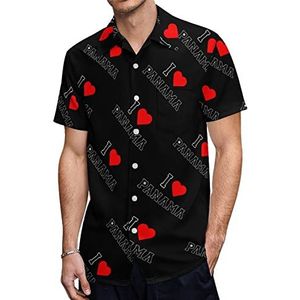 I Love Panama Hawaiiaanse shirts voor heren, casual overhemd met korte mouwen, knoopsluiting, vakantie, strandshirts, M