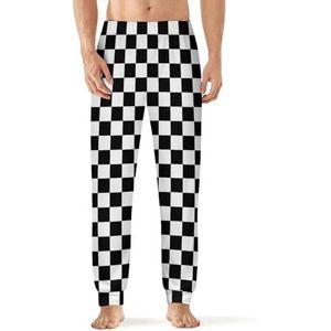 Zwart Wit Racing Geruite Mannen Pyjama Broek Zachte Lounge Bodems Met Pocket Slaap Broek Loungewear