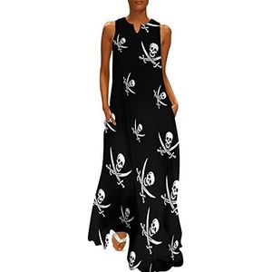 Pirate Jack Rackham vlag dames enkellengte jurk slim fit mouwloze maxi-jurken casual zonnejurk XL
