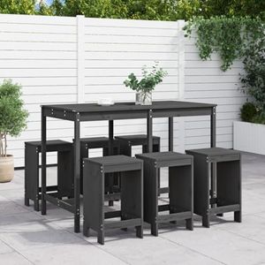 DIGBYS Meubels-sets-7 Delige Tuin Bar Set Grijs Massief Hout Grenen