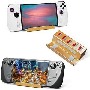 Desktop Beugel Houder voor Rog Ally voor Steam Deck Aluminium Stand Base Game Console Stand Playstand Mount met 5 Card Storage Slot Ontwerp, Goud, 12*2.8*6.7cm, console houder bureau standaard