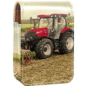 Harvester Farm Draagbare Lipstick Case voor op reis, Mini Lipstick Opbergdoos met spiegel voor dames dames, Lederen cosmetische etui, Meerkleurig, 9.5x2x7 cm/3.7x0.8x2.7 in