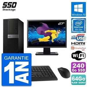 Dell PC Tower 5050 display, 27 inch, Intel G4400 RAM, 64 GB, SSD, 240 GB, HDMI, Windows 10, wifi (gereviseerd)