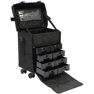 KiwiHood Rollende make-upkoffer met 8 uitneembare laden, professionele cosmetica-organizer, robuuste make-up-trolley met wielen, voor visagisten, stylisten en reizigers, zwart, modern