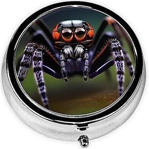 Pil Organizer, Ronde Vormige Pack, 3 Compartiment Geneeskunde Pil Case, Draagbare Pillendoos, Pil Dispensertropical Rainforest Spinnen
