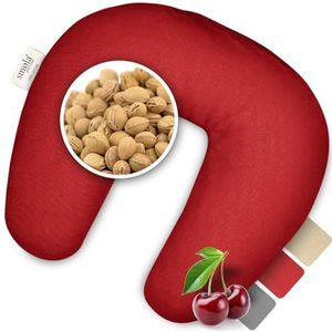 smøla Kersenpitkussen nek voor de magnetron, 27 x 25 cm, nekkussen om te verwarmen, warmtekussen van 100% katoen, 500 g kersenpitten, nekkussen, natuurlijke warmwaterkruik, wijnrood