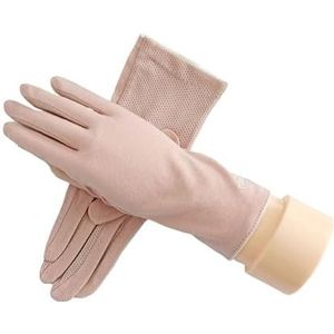 Effen kleur dames korte handschoenen met gespleten vingers Geborduurde monochrome stoffen handschoenen Touchscreen antisliphandschoenen (Color : Pink, Size : One size fits all)