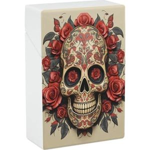 Rode Roos Suiker Schedel Sigaret Doos King Size 85mm 20 Capaciteit Push to Open Waterdichte Sigaret Case voor Vrouwen Mannen Pocket Sigaret Houder Case Vintage Sigaret Doos