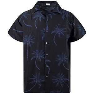 King Kameha Hawaïhemd voor heren, funky casual kraag, borstzak, uniseks, korte mouwen, hibiscus, Palmshadow-zwart, 6XL