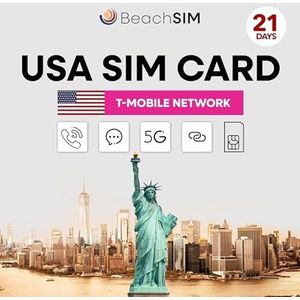 BeachSIM T-Mobile USA SIM Unlimited Data & Telephony & SMS (US - 21 Days)