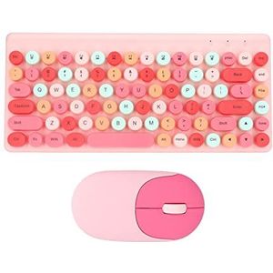 Kleurrijke Toetsenbord- en Muiscombinatie, 2.4G USB 86-toetsen Retro Ronde Schattige Keycap 1200DPI Draadloze Toetsenbord- en Muisset voor Computer, Laptop, Pc-desktops, Mac(Roze)