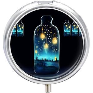 Mooie Fles van De Nacht Pillendoos voor Pocket Ronde Pillendoos 3 Compartiment Decoratieve Draagbare Reizen Pil Houder Tablet Vitamine Organizer Mini Pil Case