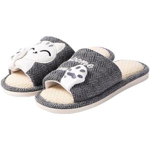 LHSJYG Damespantoffels, schattige kattenplateau, slippers, dames, vier seizoenen, linnen, dikke sandalen, huisslippers, zachte antislipschoenen, Grijs, 38/39 EU