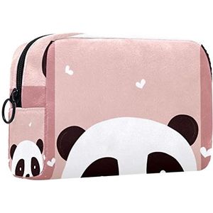 Cosmetische tas voor dames,kleine make-uptas voor portemonnee,Panda op roze achtergrond,Cosmetische reistas,make-uptasje