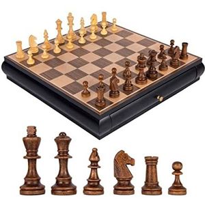 Internationaal Schaken 15,7 ""x 15,7"" Houten Schaakset Met 2 Ingebouwde Opberglades, Klassiek Strategisch Schaakbordspel Schaakspel schaakspel reis