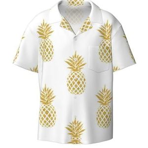 YJxoZH Gouden Ananas Achtergrond Print Heren Jurk Shirts Casual Button Down Korte Mouw Zomer Strand Shirt Vakantie Shirts, Zwart, XXL