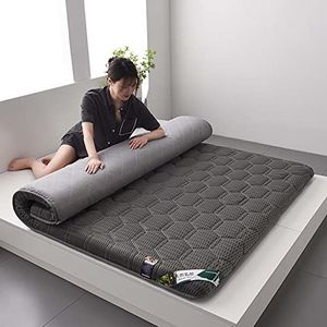 Japanse Vloermatras Futon Matras, Dubbele Japanse Futon, Japanse Tatami Rolmat Opvouwbare Matras Slaapzaal Reizen Camping Matras(Grey-9cm thick,1.8mX2m)