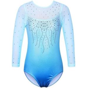 WJIAYAO Turnpakje met lange mouwen van patchwork-mesh voor meisjes, turnpak, diamant-gymnastiekpak, gymnastiekkleding voor tieners, blauw kleurverloop, 5 jaar, Blauwe gradiënt, 5 Jaar