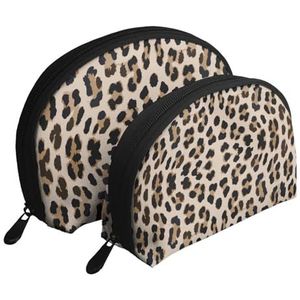 Make-uptas, cosmetische reistas, 2 stuks draagbare clutch pouch-set zakje organizer luipaardprint patroon, zoals afgebeeld, Eén maat