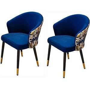 GEIRONV Moderne fluwelen eetkamerstoel set van 2, met metalen poten fluwelen rugleuningen zitting huishoudelijke make-up stoel dressing woonkamer stoel Eetstoelen (Color : Blue, Size : 43x44x79cm)