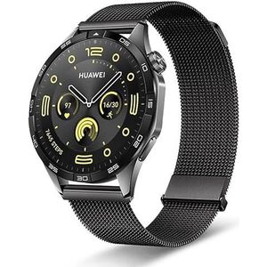 GIOPUEY Band compatibel met HUAWEI Watch GT 4 46 mm, gevlochten roestvrijstalen band [slijtvast] [licht] - zwart