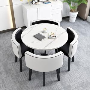 SOLKIN Conferentietafel met stoelen, receptie tafel en stoel combinatie, kantoorreceptie ronde tafel, voor lounge, woonkamer, 90 cm